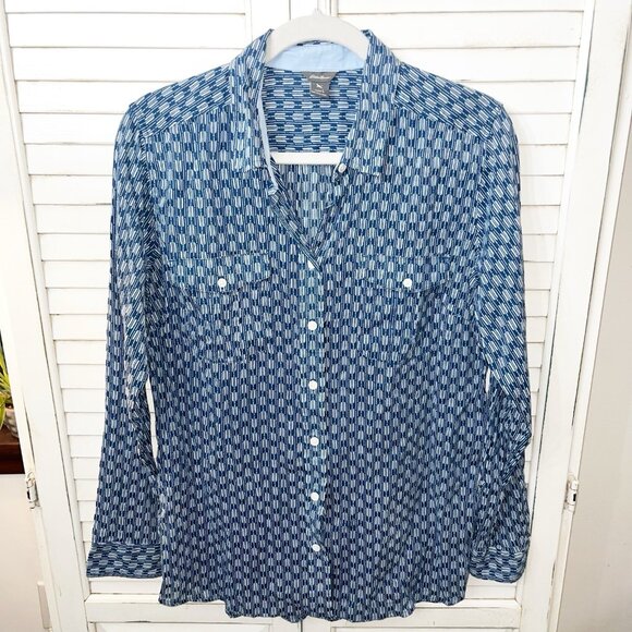 Eddie Bauer Button Up Shirt Womens Blue Long Sleeve Outdoor 100% Cotton Large - Picture 1 of 8